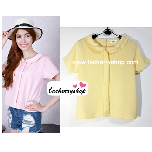 เสื้อแฟชั่น เสื้อทำงาน ผ้าฮานาโกะ สีเหลือง คอปกน่ารักๆ สินค้าคุณภาพ ราคาไม่แพง