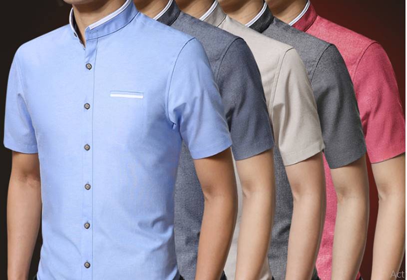 เสื้อเชิ้ตคู่ คอจีน แขนสั้น แต่งขอบขาว หลากสี No.36 38 40 42 44 46