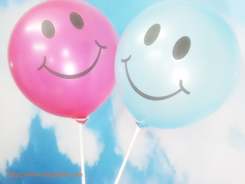 ลูกโป่งกลมพิมพ์ลายหน้ายิ้ม ไซส์ 12 นิ้ว แพ็คละ 10 ใบ สีฟ้าอ่อน (Round Balloons 12" - Printing Smiley latex balloons Light Blue color)