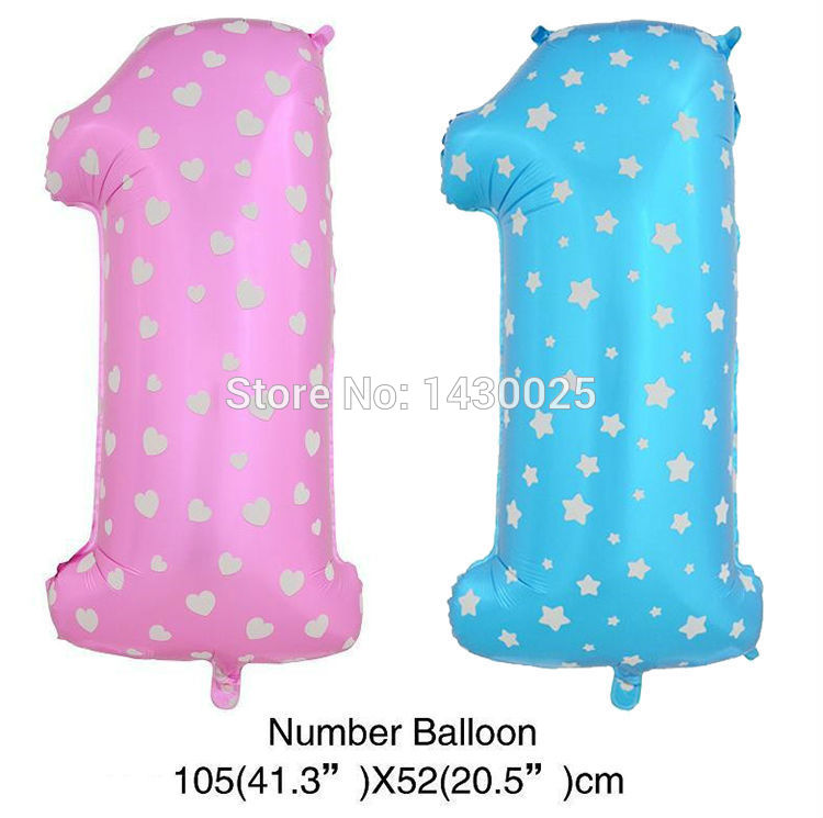 ลูกโป่งฟอยล์รูปตัวเลข 1 สีฟ้าพิมพ์ลายดาว ไซส์จัมโบ้ 40 นิ้ว - Number 1 Shape Foil Balloon Size 40" Blue Color printing Star
