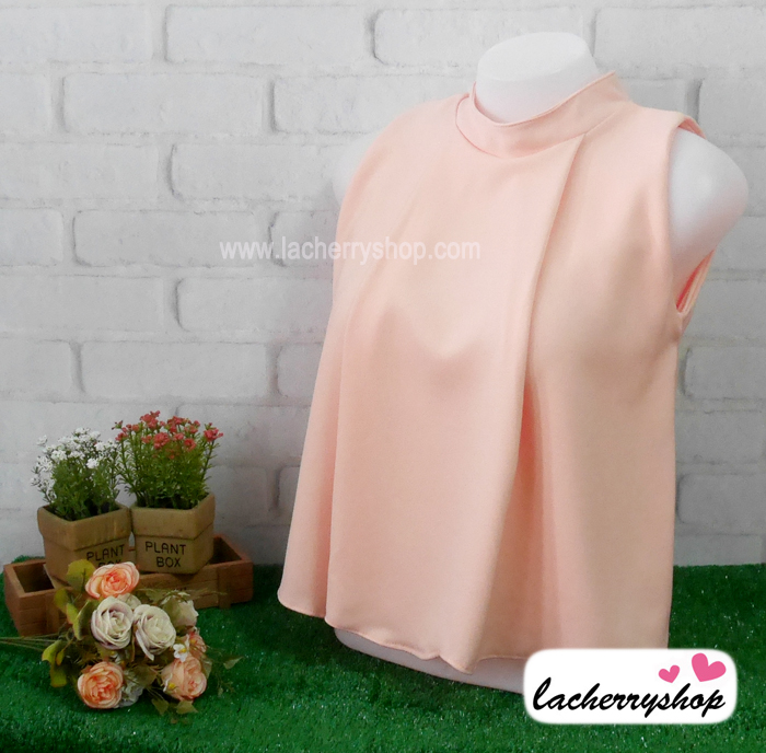 เสื้อแฟชั่น เสื้อทำงาน ผ้าฮานาโกะ แบบสวย สีโอรส คอจีน แขนกุด ใส่ได้หลายโอกาส เนื้อผ้า อยู่ทรง ไม่ยับง่าย ใส่สบาย สินค้าคุณภาพ ราคาไม่แพง