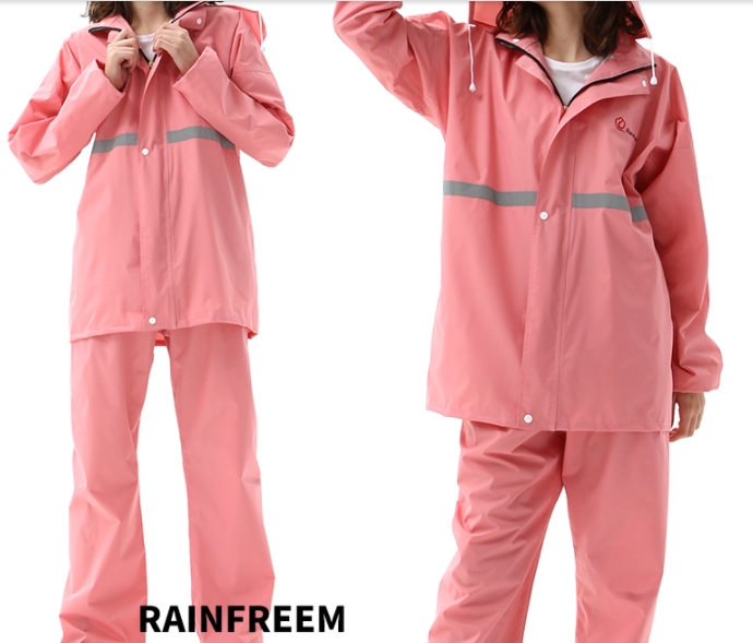 ชุดเสื้อคลุมกันฝน พร้อมหมวกใส มีฮู้ด hood ผ้าร่ม กันลม กันน้ำ Nylon แถบสีสะท้อน No.43 45 47 49 แดงสด ชมพูอ่อน ชมพูเข้ม แดง ฟ้า กรม