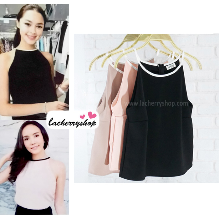 เสื้อผ้าแฟชั่นสวยๆ เสื้อสายเดี่ยว สีดำ ผ้าฮานาโกะ แบบสวยน่ารักๆค่ะ มีซิปหลัง