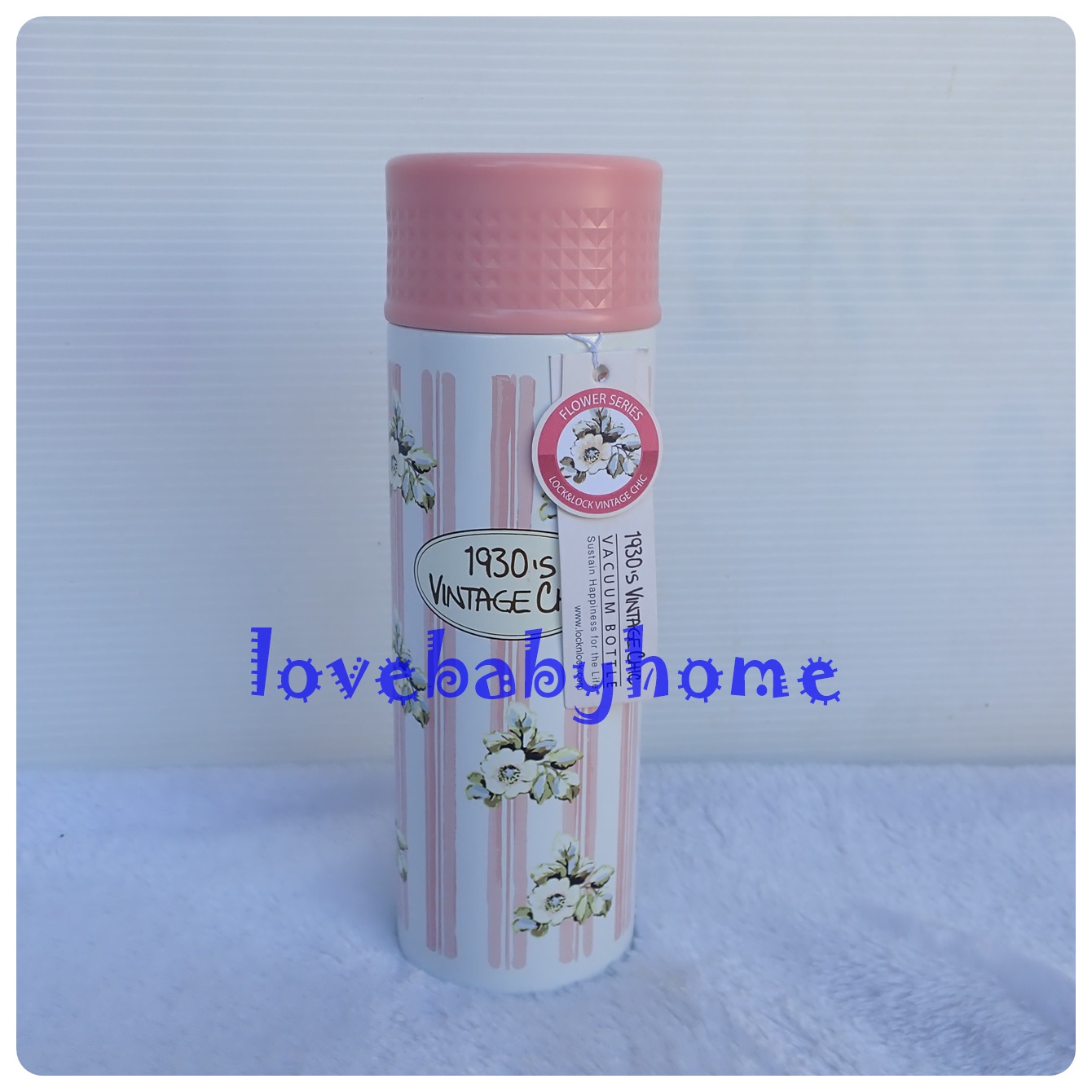 กระบอกน้ำสแตนเลส Lock&Lock ขนาด 330 ml สีชมพูลายดอกไม้