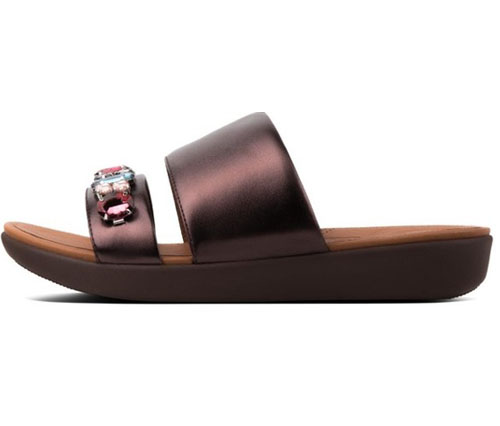 Fitflop Delta Bejewelled Leather Slide Berry ของแท้ นำเข้าจาก USA และ UK