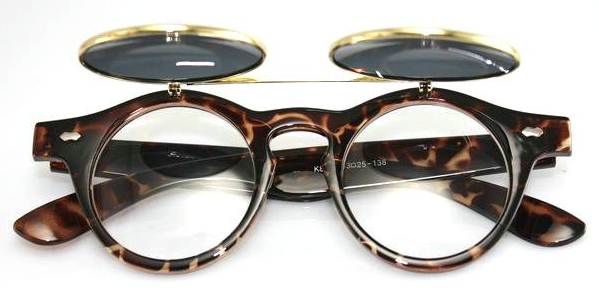 กรอบแว่นตากันแดดแฟชั่น เรโทร วินเทจ กลม แบบคลิบออน พับเปิดปิด (ลายกระ)