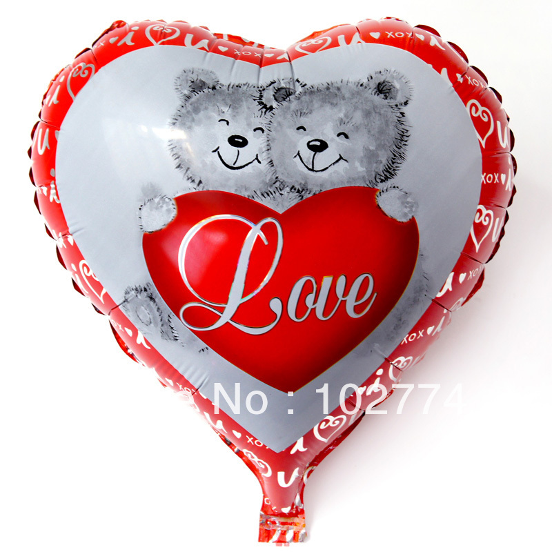 ลูกโป่งฟลอย์รูปหัวใจ พิมพ์ลายหมี LOVE ไซส์ 18 นิ้ว - Bear Love Heart Shape Foil Balloon / Item No. TL-E006