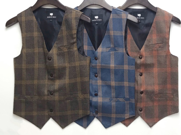 เสื้อกั๊กสูท สก็อต อังกฤษ กระดุม4เม็ด สีเทา ดำ กากี น้ำตาล ฟ้า ครีม Size เอวเสื้อNo.30 32 34 36 38 40 42