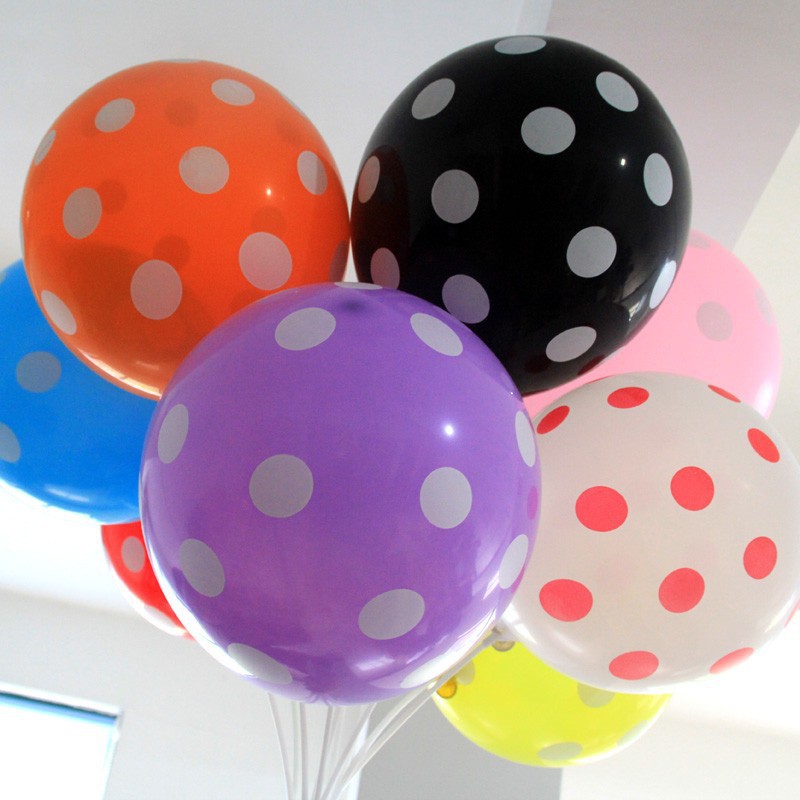 ลูกโป่งกลมนำเข้า พิมพ์ลายจุด คละสี ไซส์ 12 นิ้ว แพ็คละ 10 ใบ ( Polka Dot Printing Balloon - Mixed Color )