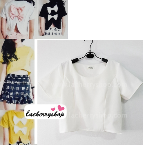เสื้อแฟชั่น ผ้าฮานาโกะ สีขาว แบบน่ารักๆ มีโบว์ด้านหลัง เนื้อผ้านิ่ม อยู่ทรง ไม่ยับง่าย ใส่สบาย สินค้าคุณภาพ ราคาไม่แพง