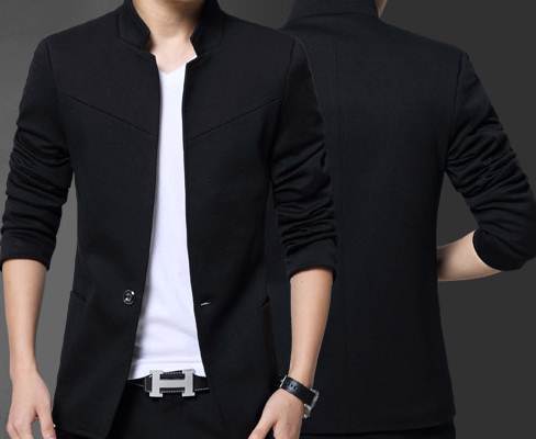 เสื้อสูทผู้ชายคอจีน แฟชั่นสลิมฟิตเรียบ Size No. 35 37-39-41 43 45 47 สีดำ น้ำเงิน