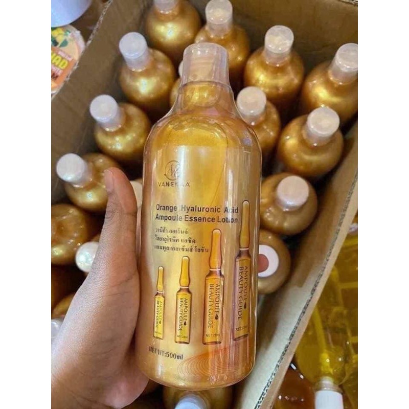 วานีก้าทองคำ Vanekaa Orange Hyaluronic Acid Ampoule Essence Lotion ไฮยาลูโรนิค แอซิด แอมพูล เอสเซ้นส์ 500ml.