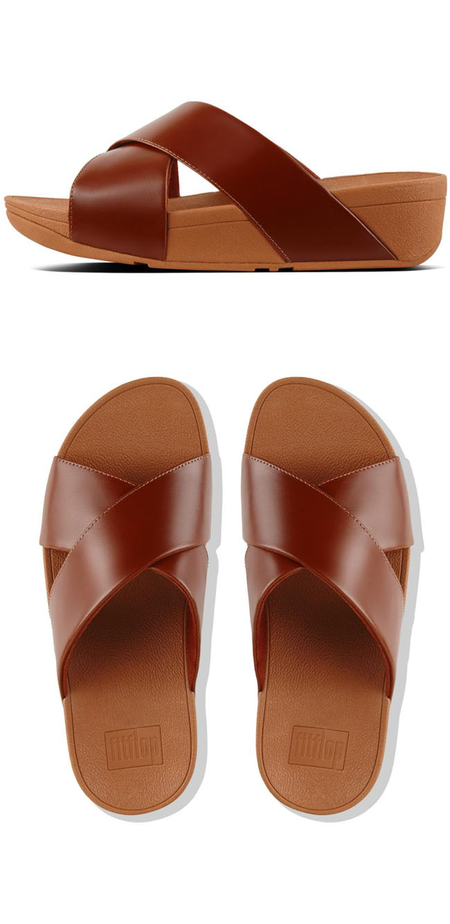Fitflop Lulu Leather Cross Slide Cognac ของแท้ นำเข้าจาก USA และ UK