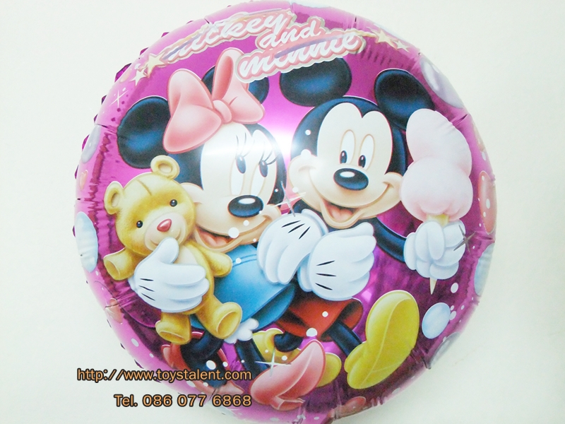 ลูกโป่งฟลอย์กลม ลายมิกกี้&มินนี่ ไซส์ 18 นิ้ว - Micky & Minnie Mouse Round Shape Balloon / Item No. TL-A077
