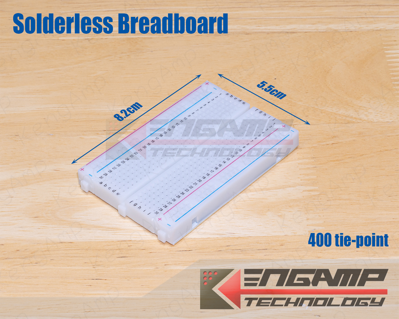 (1แผ่น) [KIT] โฟโต้บอร์ด บอร์ดทดลองวงจร Solderless Breadboard 400จุด ขนาด 8.2x5.5cm
