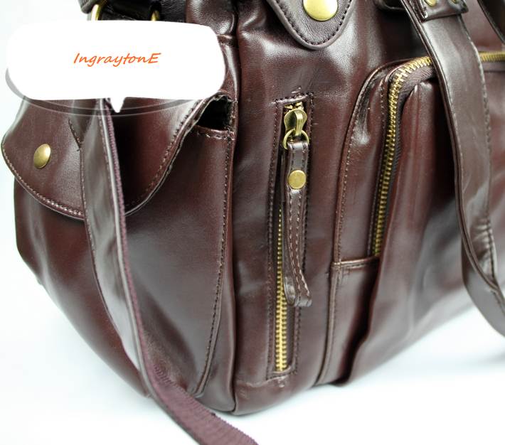 กระเป๋าเรโทร Hold all สไตล์อังกฤษ แต่งซิบสี่เหลี่ยม หนัง pu สีดำ น้ำตาล