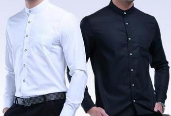 เสื้อเชิ้ตแขนยาว คอจีน ทรงปกติ ใหญ่พิเศษ size No.37 38 39 40 41 42 43 44 45 46 47 48 สีขาว ดำ