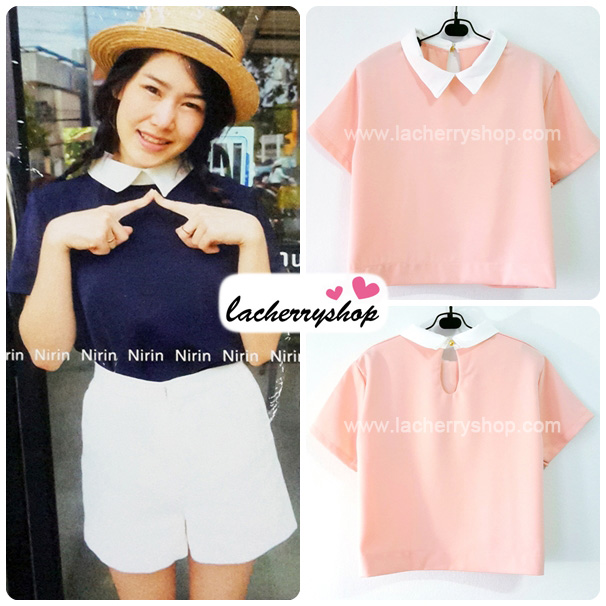 เสื้อแฟชั่น เสื้อทำงาน ผ้าฮานาโกะ สีโอรส พาสเทล สดใส คอปกเก๋ๆ แบบยอดนิยม สินค้าคุณภาพ ราคาไม่แพง