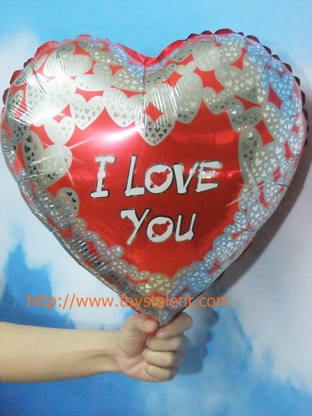 ลูกโป่งฟลอย์รูปหัวใจพิมพ์ลาย I LOVE U สีแดงไซส์ 18 นิ้ว - Love Series Heart Shape Foil Balloon / Item No. TL-E046