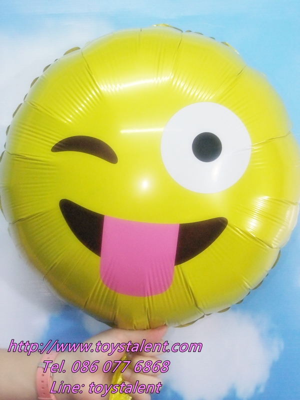 ลูกโป่งฟลอย์กลมสีเหลือง พิมพ์ลายหน้ายิ้ม (แลบลิ้น) TL-A143 ไซส์ 18 นิ้ว/Item No.TL-A143