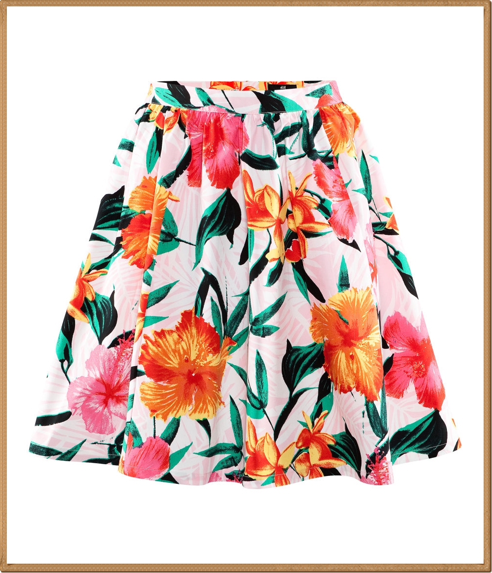 H&M - กระโปรงทรงเอ ลายดอกไม้สีสด