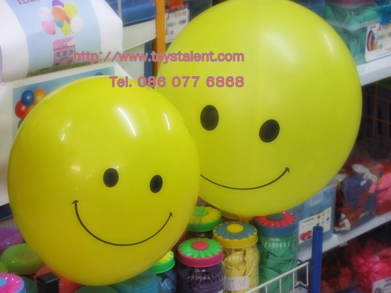 ลูกโป่งกลมพิมพ์ลาย หน้ายิ้ม ไซส์ 16 นิ้ว จำนวน 1 ใบ (Round Balloons 16" - Smiley Face Printing latex balloons)