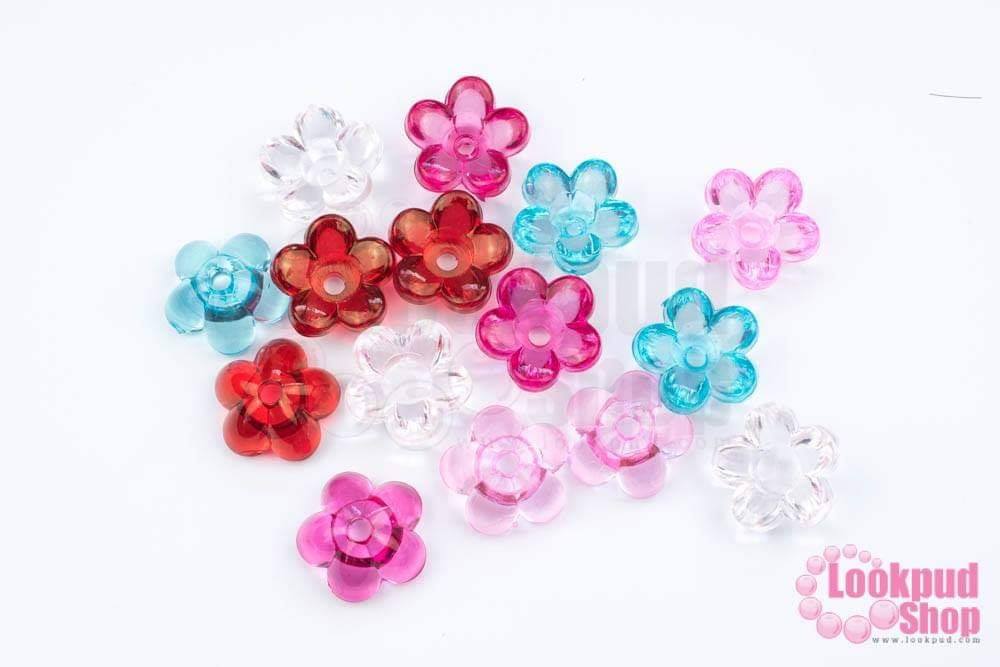 ลูกปัดพลาสติก ดอกไม้ คละสี 19มิล (1ถุง/500กรัม)