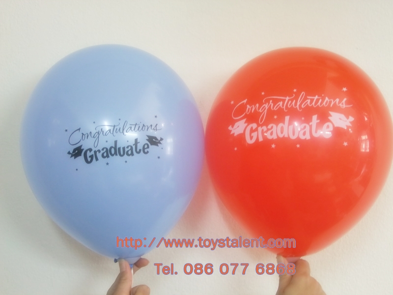 ลูกโป่งกลมพิมพ์ลาย Congrats รับปริญญา คละสี คละแบบ ไซส์ 12 นิ้ว แพ็คละ 10 ใบ (Round Balloons 12" - Congrats Printing latex balloons)