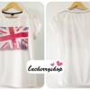(หมดจ้า) เสื้อยืด เสื้อสกรีน สีขาว ลาย กราฟฟิก รูปธงชาติอังกฤษ United Kingdom Flag สีสันสดใส เท่ๆ แนวๆ วินเทจ