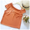 เสื้อแฟชั่นผ้าฮานาโกะ (สีส้มอิฐ) ปาดไหล่ข้างเดียว ตัดแต่งผ้าช่วงอกเก๋ๆ เพิ่มสายเดี่ยวเพื่อความมั่นใจให้ลุคสวยเปรี้ยว