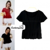 เสื้อแฟชั่น เสื้อทำงาน ผ้าฮานาโกะ สีดำ แต่งระบายเอว แบบสวยเรียบร้อย สินค้าคุณภาพ ราคาไม่แพง