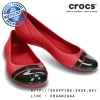 Crocs Women’s Cap Toe Flat - Dark Red / Black ของแท้ Outlet ไทยและอเมริกา