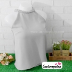 เสื้อแฟชั่นสวยๆ เสื้อทำงาน ผ้าฮานาโกะ สีเทา คอถักเปีย แบบยอดนิยม สวยน่ารักมากๆค่า