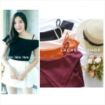 เสื้อแฟชั่นผ้าฮานาโกะ (สีชมพู) ปาดไหล่ข้างเดียว ตัดแต่งผ้าช่วงอกเก๋ๆ เพิ่มสายเดี่ยวเพื่อความมั่นใจให้ลุคสวยเปรี้ยว