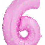 ลูกโป่งฟอยล์รูปตัวเลข 6 สีชมพูพิมพ์ลายหัวใจ ไซส์จัมโบ้ 40 นิ้ว - Number 6 Shape Foil Balloon Size 40" Pink Color printing Heart