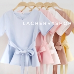 เสื้อผ้าแฟชั่นสวยๆ เสื้อทำงาน ผ้าฮานาโกะ เแต่งระบายเอว มีสายมัดโบว์ แบบสวย ใส่ได้หลายสไตล์