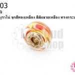 ลูกปัดแก้วมูราโน่ จุกสีทองเหลือง สีส้มลายเหลือง ทรงกระบอก 14มิล(1ชิ้น)