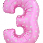 ลูกโป่งฟอยล์รูปตัวเลข 3 สีชมพูพิมพ์ลายหัวใจ ไซส์จัมโบ้ 40 นิ้ว - Number 3 Shape Foil Balloon Size 40" Pink Color printing Heart