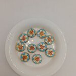 ลูกปัดกังไส กลมแบน ลายดอกไม้ สีฟ้า 12 มิล (10ชิ้น)