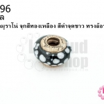 ลูกปัดแก้วมูราโน่ จุกสีทองเหลือง สีดำจุดขาว ทรงล้อรถ 14มิล(1ชิ้น)