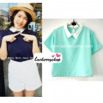 เสื้อแฟชั่น เสื้อทำงาน ผ้าฮานาโกะ สีเขียวมิ้นท์ พาสเทล สดใส คอปกเก๋ๆ แบบยอดนิยม สินค้าคุณภาพ ราคาไม่แพง