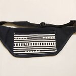 P409 กระเป๋าเงินคาดเอวสีดำ งานผ้าต่อลาย โทนขาวดำ ปรับสายได้