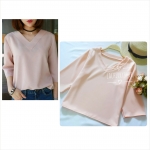 เสื้อผ้าฮานาโกะ แขนสามส่วน คอวี สีโอรส แบบสวยเรียบหรูสไตล์เกาหลี