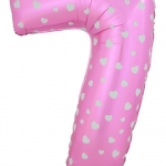 ลูกโป่งฟอยล์รูปตัวเลข 7 สีชมพูพิมพ์ลายหัวใจ ไซส์จัมโบ้ 40 นิ้ว - Number 7 Shape Foil Balloon Size 40" Pink Color printing Heart