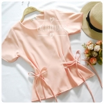 เสื้อแฟชั่นผ้าฮานาโกะ สีโอรส แบบผูกโบว์เอวสองข้าง แบบสวยน่ารักมากค่ะ เสื้อสีพื้น ใส่ง่าย ใส่สบาย เนื้อผ้าฮานาโกะคุณภาพดี