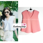 เสื้อแฟชั่นผ้าฮานาโกะ เสื้อทำงาน สีโอรส คอวี ชายเสื้อพริ้ว สวยหวาน สินค้าคุณภาพ ราคาไม่แพง