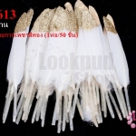 ขนนกก้าน สีขาว ปลายกากเพชรสีทอง (1ห่อ/50 ชิ้น)