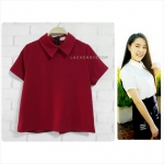 เสื้อแฟชั่นผ้าฮานาโกะ (สีแดง) รุ่นปกแหลม แบบสวยเก๋ สีพื้น แมทง่าย ใส่สบาย ไม่มีเอ้าท์