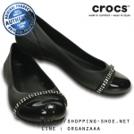 Crocs Women’s Cap Toe Rhinestone Flat - Black ของแท้ Outlet ไทยและอเมริกา