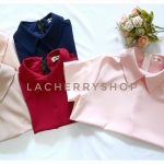 เสื้อแฟชั่นผ้าฮานาโกะ (สีโอรส) รุ่นปกแหลม แบบสวยเก๋ สีพื้น แมทง่าย ใส่สบาย ไม่มีเอ้าท์